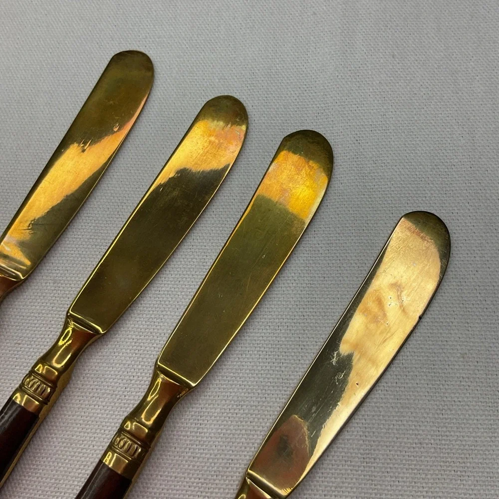 Pottery Barn bronze rosewood Knives Vintage Butter Spreader flatware Set Of 4